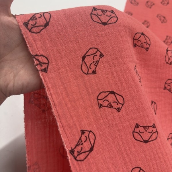 Tissu Double Gaze renard corail foncé Tissu Double Gaze renard corail foncé