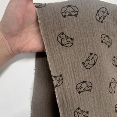 Tissu Double Gaze renard taupe