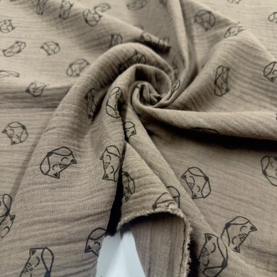 Tissu Double Gaze renard taupe