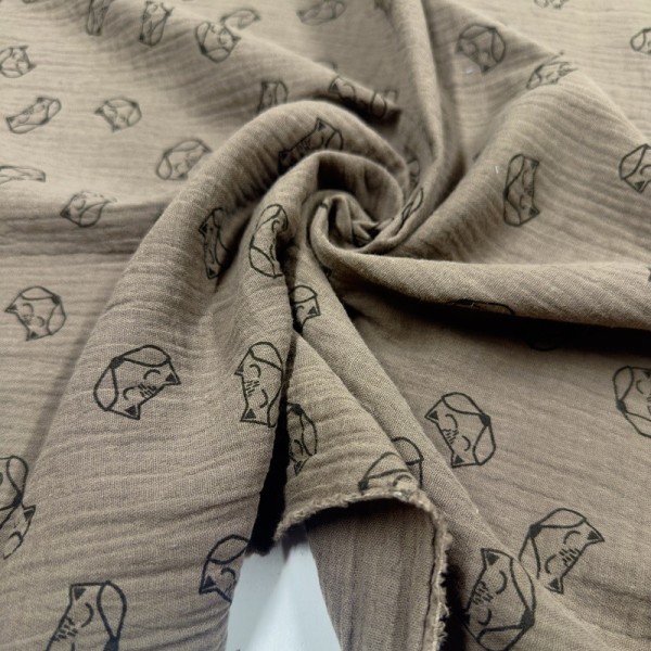 Tissu Double Gaze renard taupe Tissu Double Gaze renard taupe