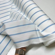 Tissu popeline de coton rayures bleu ciel blanc - Haute couture Tissu popeline de coton rayures bleu ciel blanc - Haute couture