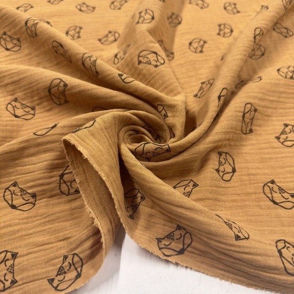 Tissu Double Gaze renard moutarde Tissu Double Gaze renard moutarde