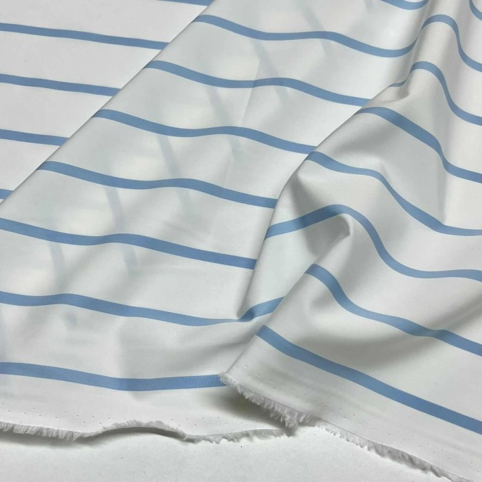 Tissu popeline de coton rayures bleu ciel blanc - Haute couture Tissu popeline de coton rayures bleu ciel blanc - Haute couture