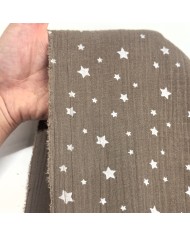 Tissu Double Gaze étoile marron