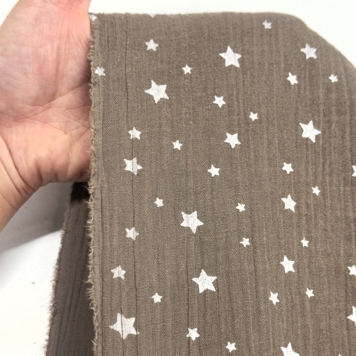 Tissu Double Gaze étoile marron
