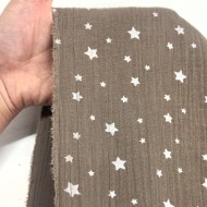 Tissu Double Gaze étoile marron