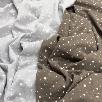 Tissu Double Gaze étoile gris clair