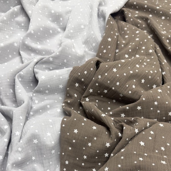 Tissu Double Gaze étoile gris clair Tissu Double Gaze étoile gris clair