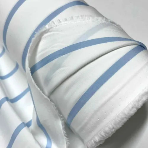 Tissu popeline de coton rayures bleu ciel blanc - Haute couture