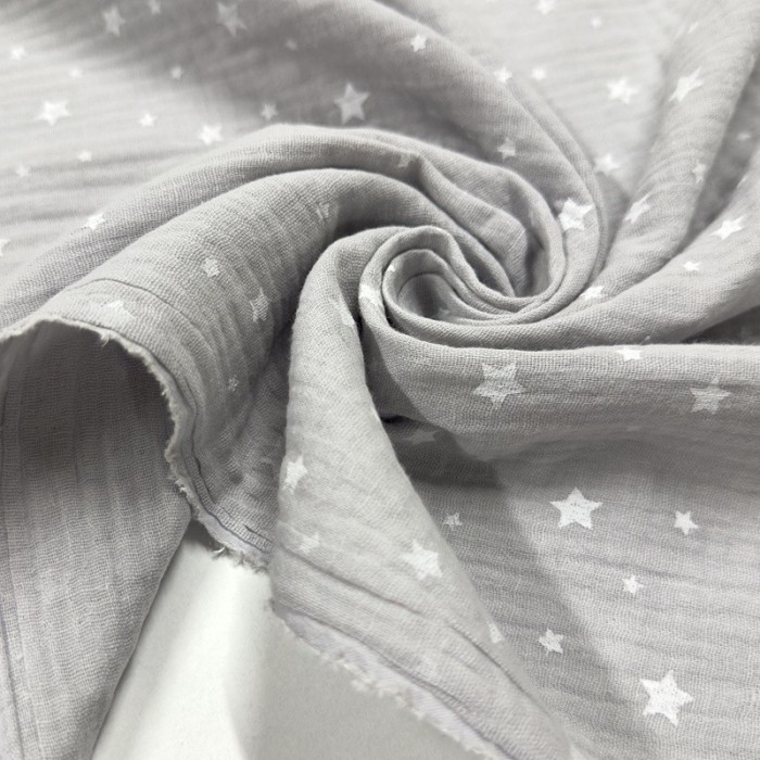Tissu Double Gaze étoile gris clair