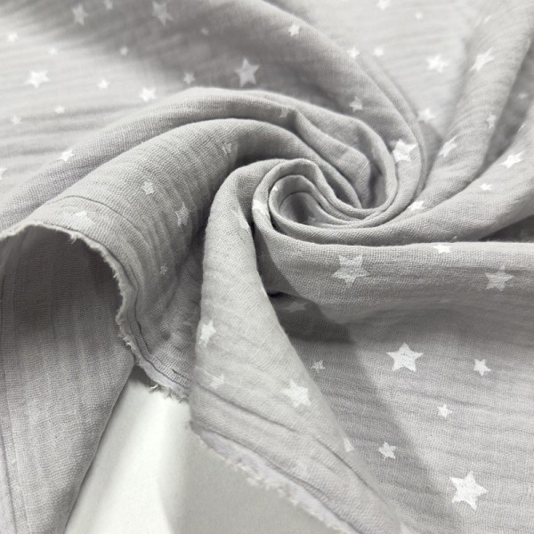 Tissu Double Gaze étoile gris clair Tissu Double Gaze étoile gris clair