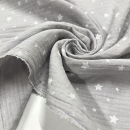 Tissu Double Gaze étoile gris clair