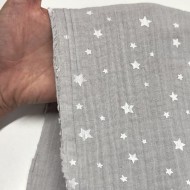 Tissu Double Gaze étoile gris clair