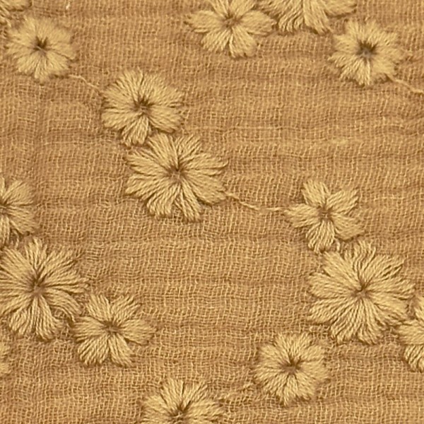 Tissu Double Gaze petite fleurs brodé Camel Tissu Double Gaze petite fleurs brodé Camel