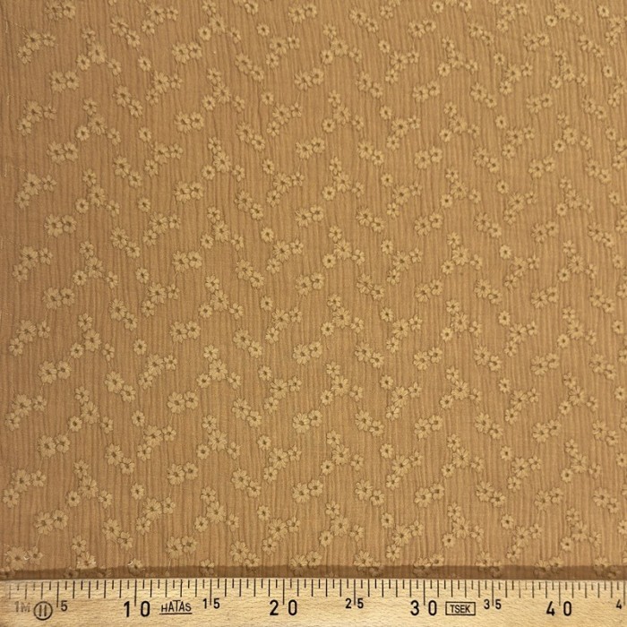 Tissu Double Gaze petite fleurs brodé Camel
