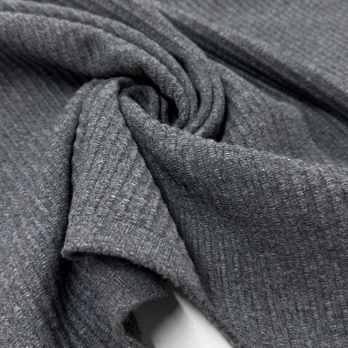 Tissu Laine côtelé gris - Haute couture